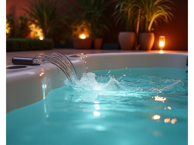 Sprudelnder Whirlpool mit indirekter Beleuchtung und Dampf